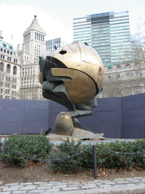 Sphere for Plaza Foundtain from the World Trade Center, now located in NYC's Battery Park; the photo was taken in early 2007... 
